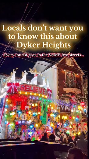 Locals don’t want you to know this about Dyker Heights…🎄 Every tourist goes to the SAME two streets… but the REAL magic? It’s tucked in the blocks locals never talk about 👀🎄 Most people crowd 83rd & 84th — yes, they’re iconic. But if you walk just ONE block over… you’ll find the houses that go even BIGGER: ✨ 79th–82nd between 10th & 12th Ave Less people. More lights. Insane decorations. Actual room to film your TikTok. The truth? Locals don’t mention these streets because they want to keep th