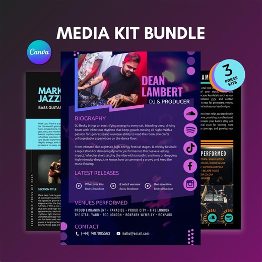 Music Press Bundle | 3 Canva EPK Templates | Media Kit Templates