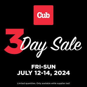 Shop our 3-Day Sale for amazing deals this Friday - Sunday. Get $10 off your online order when you spend $100 with code CUB10. Plus, amazing deals on our name brand products like Oreo, Lay's, Kraft, and even Minnesota local Johnny Pops! Hurry! These deals and quantities won't last! | Cub