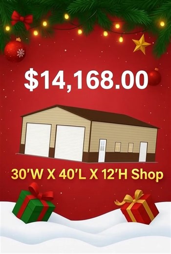 Naughty or nice, you still deserve this! 🎁 Upgrade your space with a 30x40x12 building for just $14,168.00. 2) Roll-Up Doors (12'x10') 1) Walk-In Door 2) Windows (30"x36") 1) Roll-Up Door (8'x7') Perfect for storage, business, hobbies, or that project you’ve been putting off. Crosby 281-462-4620 Liberty 936-776-2360 Available now in Crosby or Liberty, TX — treat yourself this Christmas! | ProStructures - Crosby