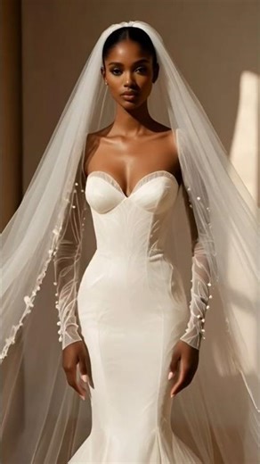 Fitted Wedding Dress | Pearl Sleeves And Cathedral Veil