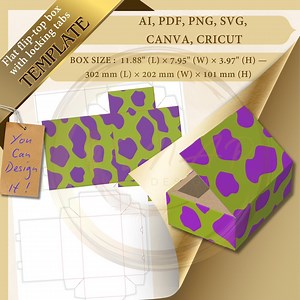 Flat Flip-top Box Template With Locking Tabs | Editable Canva, SVG & PDF Files | DIY Product Packaging for Small Business - Etsy