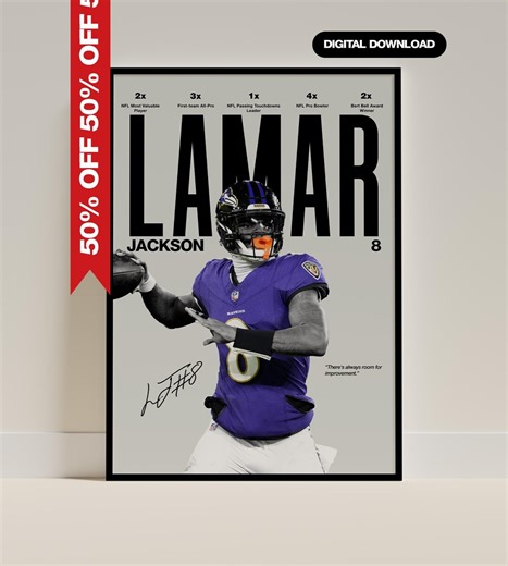 Lamar Jackson Poster, Baltimore Ravens Football Wall Art, NFL MVP Quarterback Print, Sports Poster, Football Fan Gift, Digital Download - Etsy