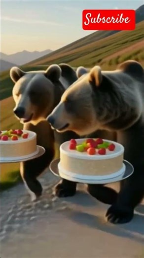 Two big pandas woth birthday cakes smiling face
