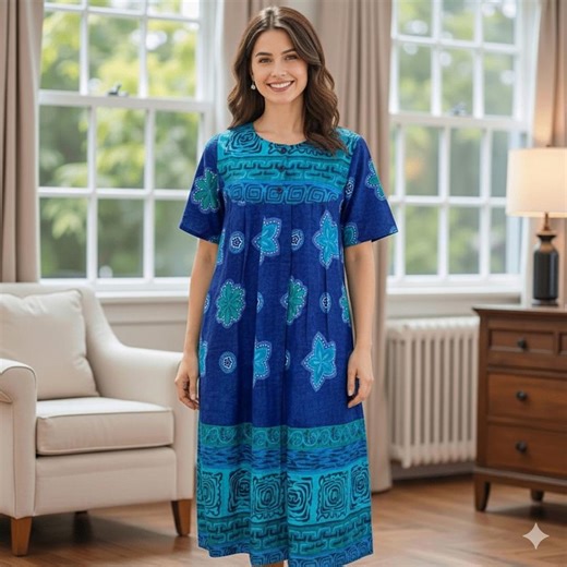Loungees Women’s 100% Cotton Lounge Dress – Navy House Dress & Casual Caftan, Short Sleeve Relaxed Fit With Pockets - Etsy