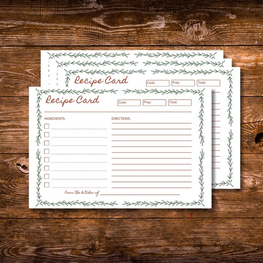 Christmas Recipe Card Printable • Red & Green Holiday Baking Template (PDF) - Etsy