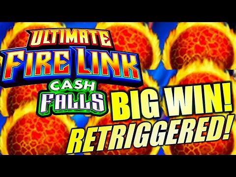 Rare Retrigger! Ultimate Fire Link Cash Falls Slot Machine.