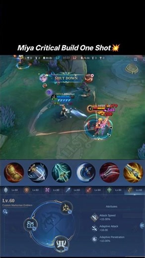 miya one shot Build 💥#mlbb #5vs5 #miya #shorts #viral#mobilelegends