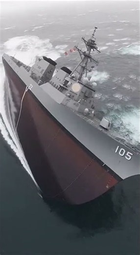 Warship Performing Sharp High-Speed Maneuvers at Sea 🌊