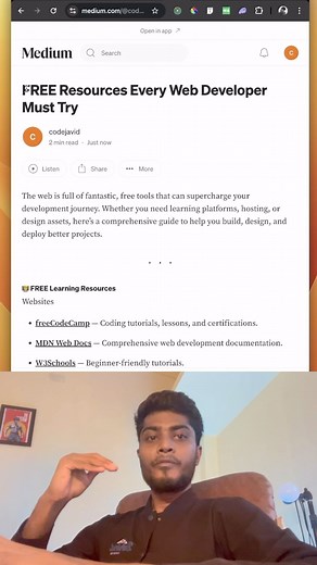 Codejavid on Instagram: "Today’s reel is about Free resources to learn web development @codejavid More and more CSS & JavaScript content will be seen . Explanations, Tricks, Cheatsheets keeping previous stuffs like reels and projects as it is. Hope you enjoy it. If you want to see something more. Do let me know in the comments. • . Tags #webdevelopment #webdesign #webdeveloper #html #css #javascript #reactjs #uiux #code #design #art #student #students #college"