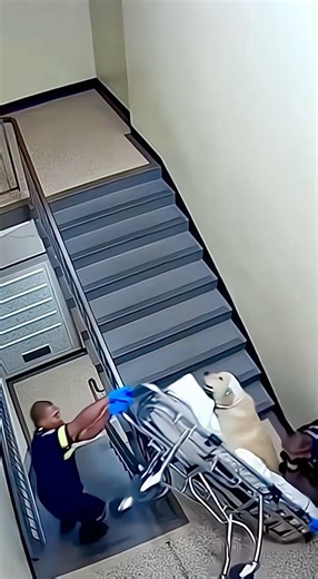 paramedics arriving with a stretcher to help a dog 🐕🚑