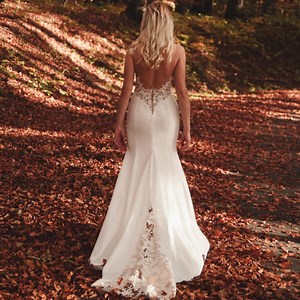 Floral Lace Mermaid Bridal Gown With Leg Slit, Elopement Wedding Dress With Train - Etsy