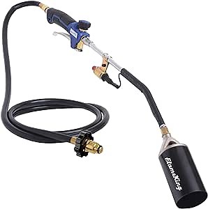 Flame King Propane Torch Kit Heavy Duty Weed Burner, 340,000 BTU with Piezo Igniter (Self Igniting), with 10-ft Hose for Weed Burning, Melting Ice and Snow, and Roofing