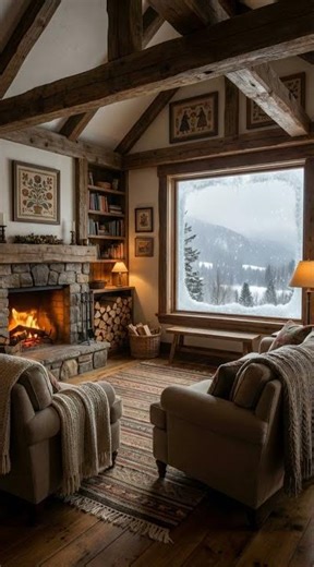 Cabin Fireplace During Howling Wind 🌬️