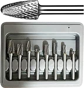 Carbide Burr Set 1/4" Shank 8PCS Double Cut Die Grinder Bits Rotary File Rasp for Wood Metal Weld Concrete Stone Grinding Deburring Porting Engraving Trimming Polishing