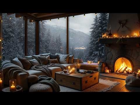 Cozy Winter Cabin Ambience ❄️🔥 Gentle Snowfall & Crackling Fireplace | Relax, Study & Sleep