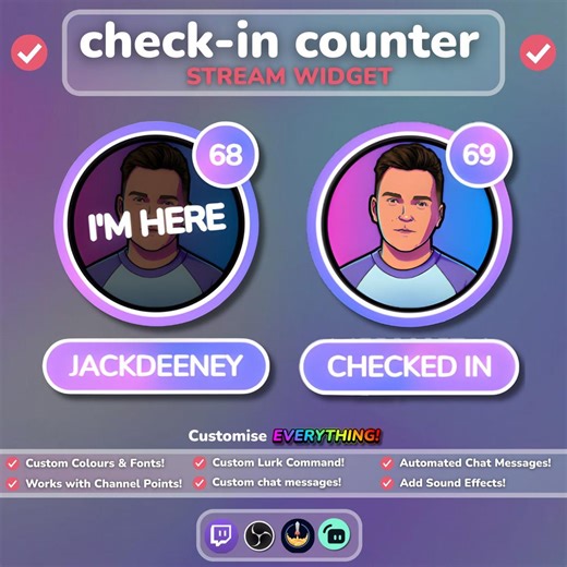 Twitch Check-in Counter & Lurk Widget | Daily Tracker | Channel Points   Chat Command | Streamelements OBS Overlay - Etsy