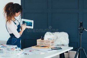 Art Course Talented Lady Video Drawing Application Stock Photo - Image of painter, caucasian: 152990430