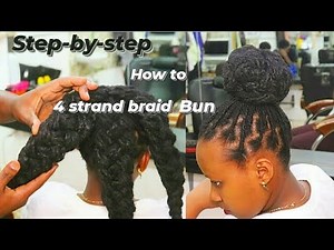 Step-By-Step How to Braid & Style Four Strand Flat Braid Bun / Beginners.