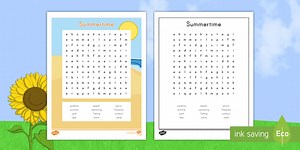 Summertime Word Search for K-2nd Grade
