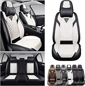 Car Seat Covers Fit for KIA K5 2021-2025,5 Seat Comfort Non-Slip Seat Cover Airbag Compatible,Waterproof Leather Seat Covers(Luxury 5 Seats with Pillow,Black White)