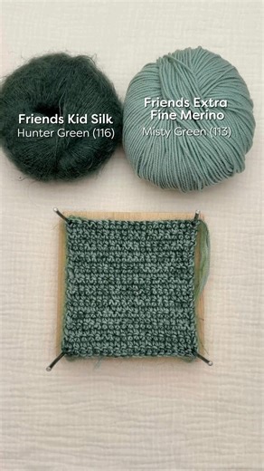 Welcome back to the Hobbii Color Lab! 🧪🌿 We aren't done experimenting with soft merino and fluffy mohair just yet! For this episode, we swapped out our knitting needles for a crochet hook to test some new variables. 🔬 The Experiment: We took one single base yarn; Friends Extra Fine Merino in 'Misty Green' (13), and crocheted it with 6 different shades of Friends Kid Silk. The base stays the same, but look how the vibe changes with every swatch 😍: 🌱 Pale Matcha (107): Soft & hazy 🥬 Artichok