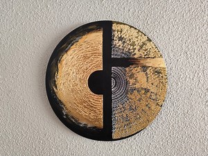 Round Abstract Mixed Media Painting in Black and Gold – Textured Geometric Wall Art, Original Contemporary Artwork - Etsy