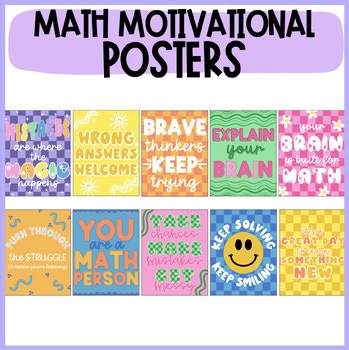 Math Motivational Posters | decor, growth mindset, pastel checker rainbow