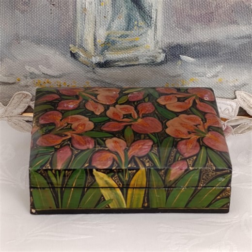 Vintage Japanese Style Lacquer Box Floral Iris Design Trinket Jewelry Storage Art Nouveau Decor - Etsy