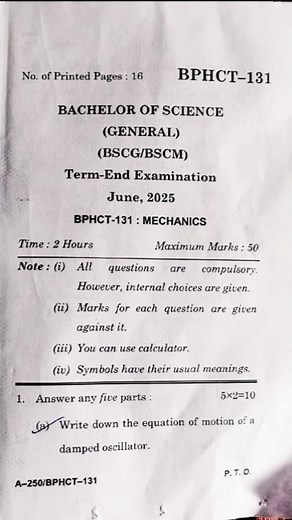 BPHCT 131 Mechanics | IGNOU June 2025 Question Paper Solution #BPHCT131 #IGNOUJune2025 #Mechanics