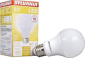 Sylvania A19 LED Light Bulb, 8.5W, 60W Equivalent, 10 Year, Non-Dimmale, 800 Lumens, 3000K, White (74733) (Pack of 1)