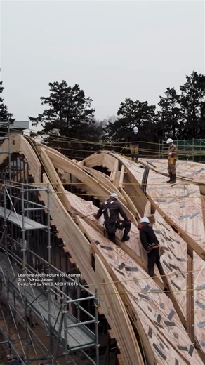 KOKI AKIYOSHI / VUILD ARCHITECTS on Instagram: "Learning Architecture for Learners 📍Tokyo, Japan Over 2,000 individually fabricated wooden formwork pieces shape this large roof. By fully exploiting the machinability of wood and the plasticity of concrete, material behavior is transformed directly into structural logic. A conventional flat concrete slab would require a thickness of 350 mm to span the same distance. Here, a leaf-vein–inspired geometry reduces the roof surface to just 80 mm. Compa