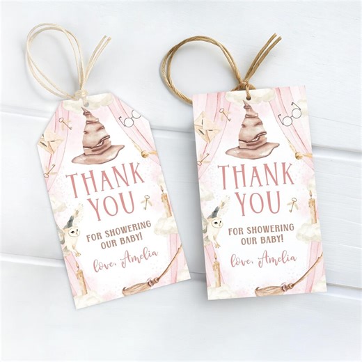 Pink Wizard Baby Shower Thank You Tag | Girl Magic School Baby Shower Favor Tag | Magical Baby Shower Decor | Little Witch Gift Tag | SB9 - Etsy