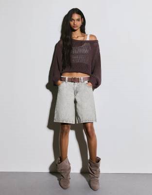 Bershka Baggy denim shorts in light grey | ASOS