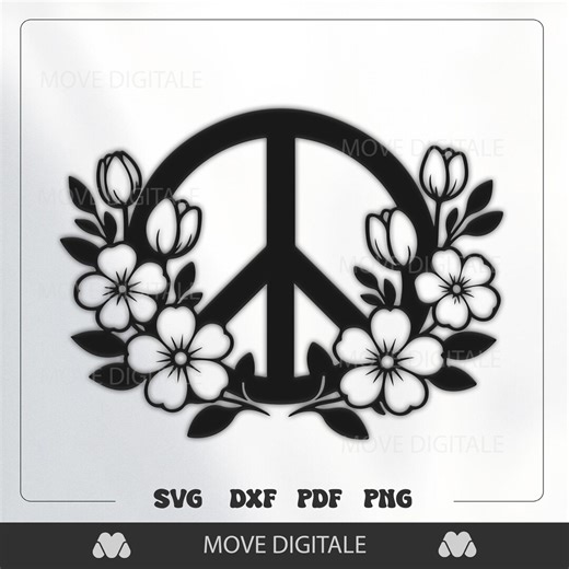 Peace Sign Floral SVG Cut File - Flower Power Boho Hippie Wal Art - 70's Hippie Peace DXF - Etsy