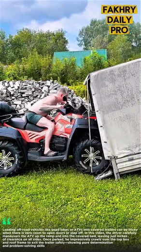Master of Precision! Watch How This ATV Fits Perfectly Into a Enclosed Trailer! #automobile #skills