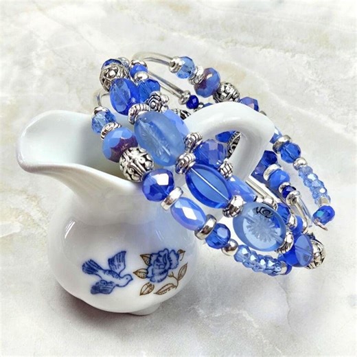 Blue Adjustable, 3-coil Memory Wire Bracelet, Custom Orders Available - Etsy