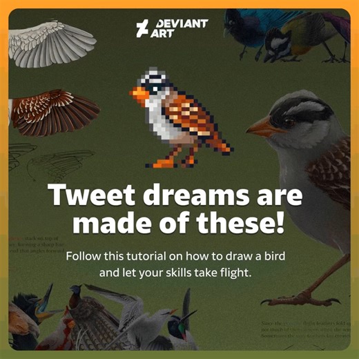 DeviantArt on Instagram: "Spread your wings and soar on over to triruntu's terrific tutorial on how to paint a bird. Submit your drawing to earn a special Feathered Friend badge for your profile! https://bit.ly/4oL6SzH"