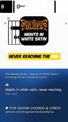 The Moody Blues - Nights In White Satin Scrolling Guitar Chords & Lyrics-preview