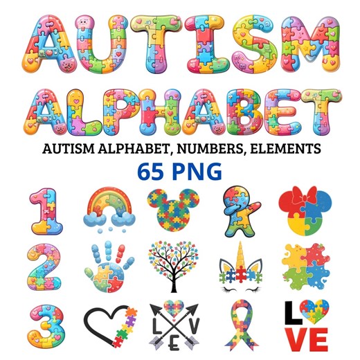 Autism Alphabet PNG Clipart| Puzzle Letters, Numbers & Elements/ Autism Awareness Graphics/ Jigsaw Font/ Kids Educational Digital Download - Etsy