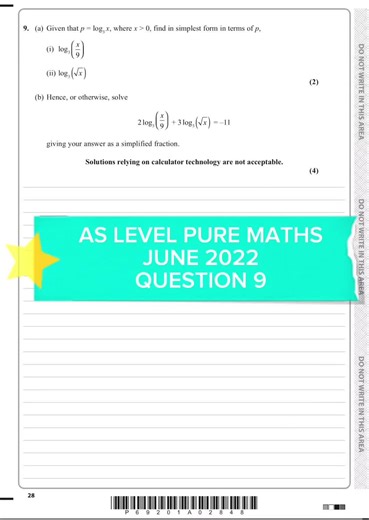 AS Level Maths Edexcel June 2022 Question 9 Explained