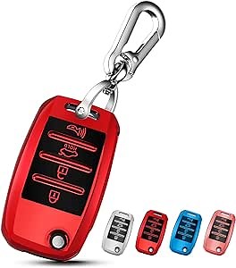 QBUC for KIA Key Fob Cover Case with Keychain for 2013 2014 2015 2016 2017 Kia Sorento Sedona Soul Rio etc (Flip/Folding Key)(Red)