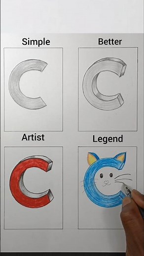 Simple to Legend C Drawing 😳✏️ | Easy 3D Letter Art #shorts