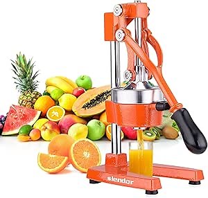 Slendor Commercial Citrus Juicer Manual Fruit Juicer and Orange Squeezer Metal Hand Press Juice, Heavy Duty Orange Juicer Lemon Lime Squeezer Pomegranate Premium Quality with Bonus Skimmer Spoon