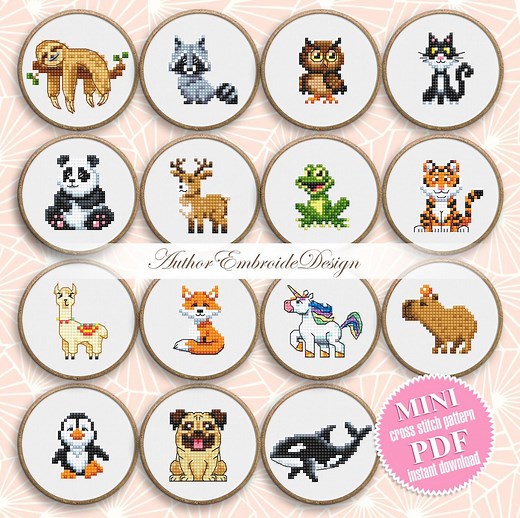 Mini Animal Cross Stitch Pattern PDF Download Set of 15 Animals Cross Stitch Chart, Small Animal Pattern Digital PDF, Beginner Xstitch #K50 - Etsy