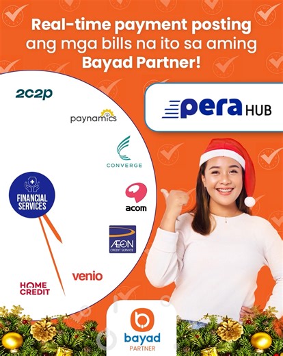 Hassle-free bills payment, kahit sa holiday rush! Dahil pwedeng-pwede bayaran ang mga bills na ito sa aming #TatakSiguradong Bayad Partner, PeraHub! Regulated by the Bangko Sentral ng Pilipinas. | Bayad