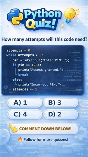 Guess How Many Attempts? Python While Loop 🔥 #coding #atmproject