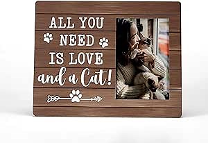 FONDCANYON Cat Picture Frame, All You Need Is Love and A Cat Picture Photo Frame, Cat Frame, Gifts for Cat Lover, Cat Picture Photo Frame, Cat Lovers Gifts, Pet Picture Frame, 4x6 Picture Frame