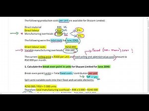 Cost volume profit analysis Part 2 Break even point including example 1 1