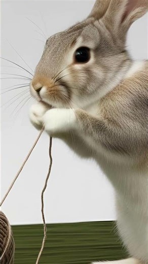 Adorable Bunny Tugging on a Loose Thread – Cute Rabbit Moments